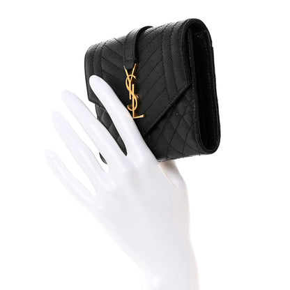Saint Laurent Grain De Poudre Mixed Matelasse Triquilt Monogram Compact Tri Fold Wallet Black 2 of 7