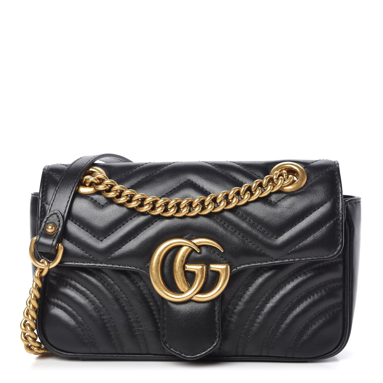 Gucci Calfskin Matelasse Mini GG Marmont Shoulder Bag Black 1 of 9
