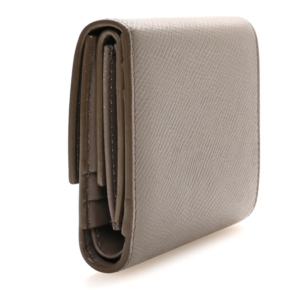 Grained Calfskin Small Tri-Fold Wallet Pebble
