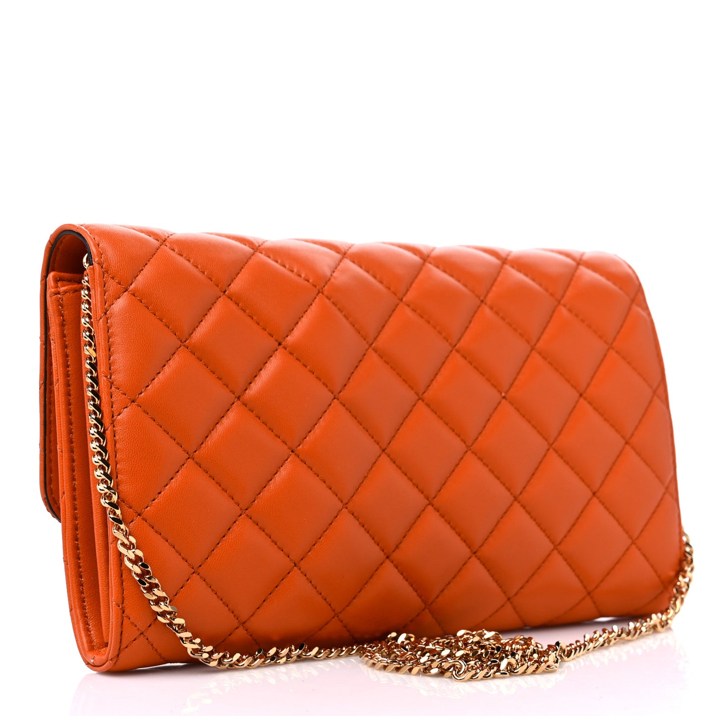 Lambskin Quilted Medusa Wallet On Chain Crossbody Dark Orange