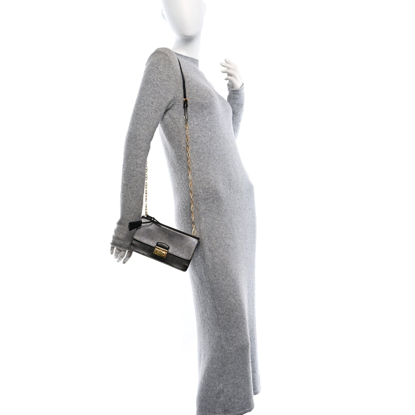 Saffiano Vernice Lock Flap Chain Bag Black