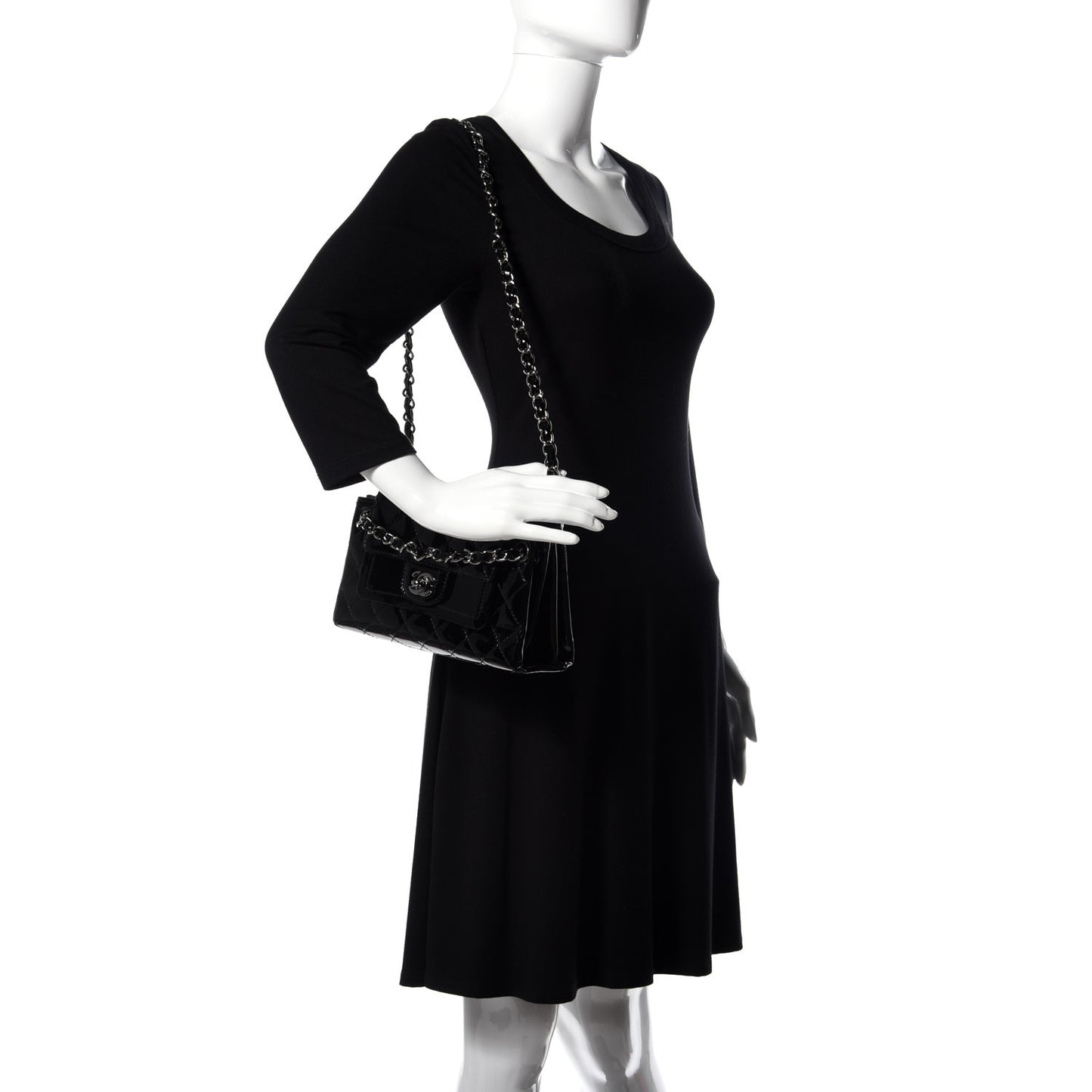 Patent Quilted Accordion Double Flap Black