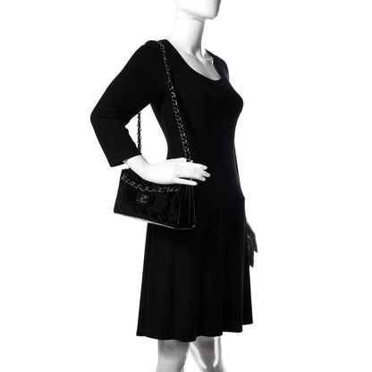 Chanel Patent Quilted Accordion Double Flap Black 2 of 9