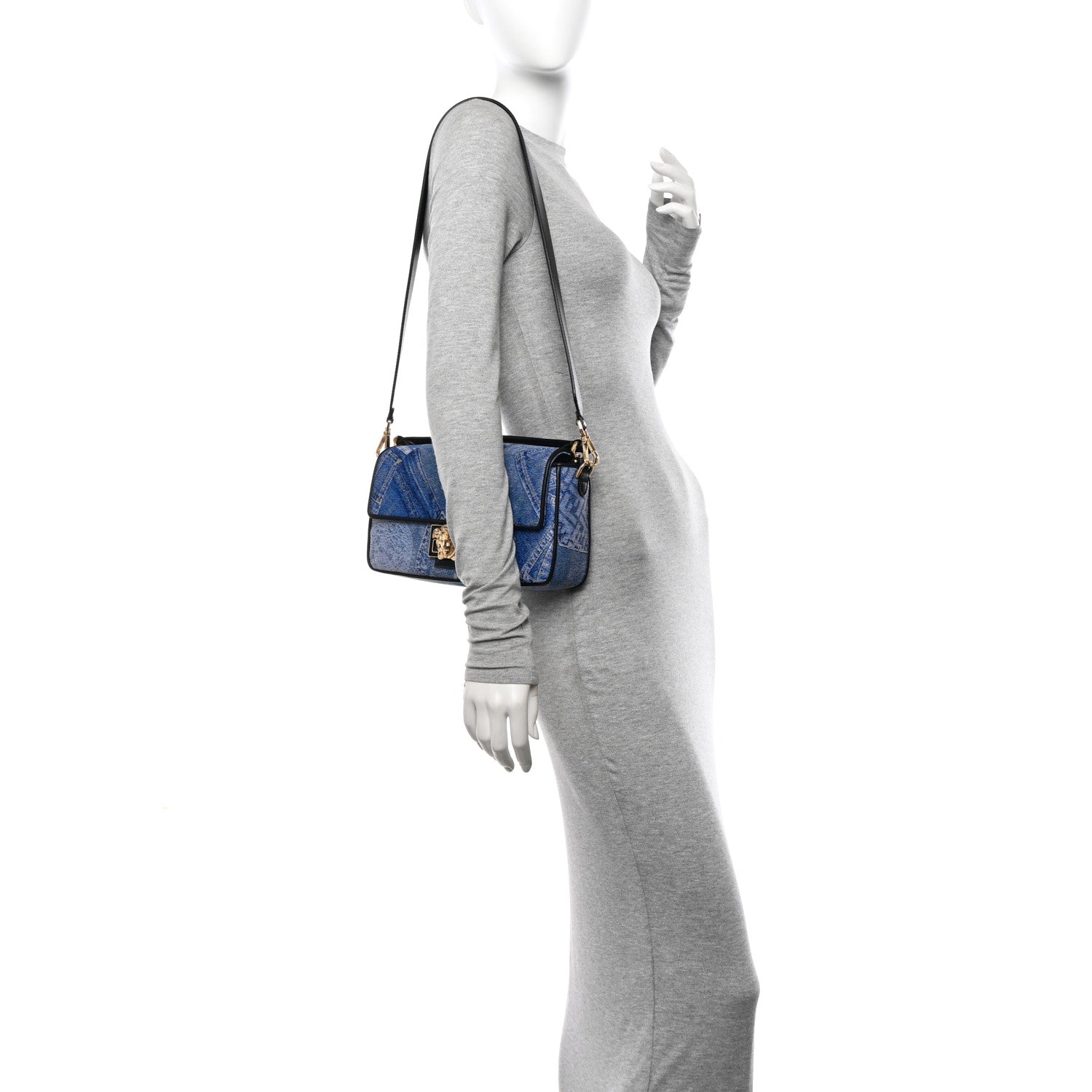 Fendi X VERSACE Denim Fendace Patchwork Baguette Blue 2 of 9