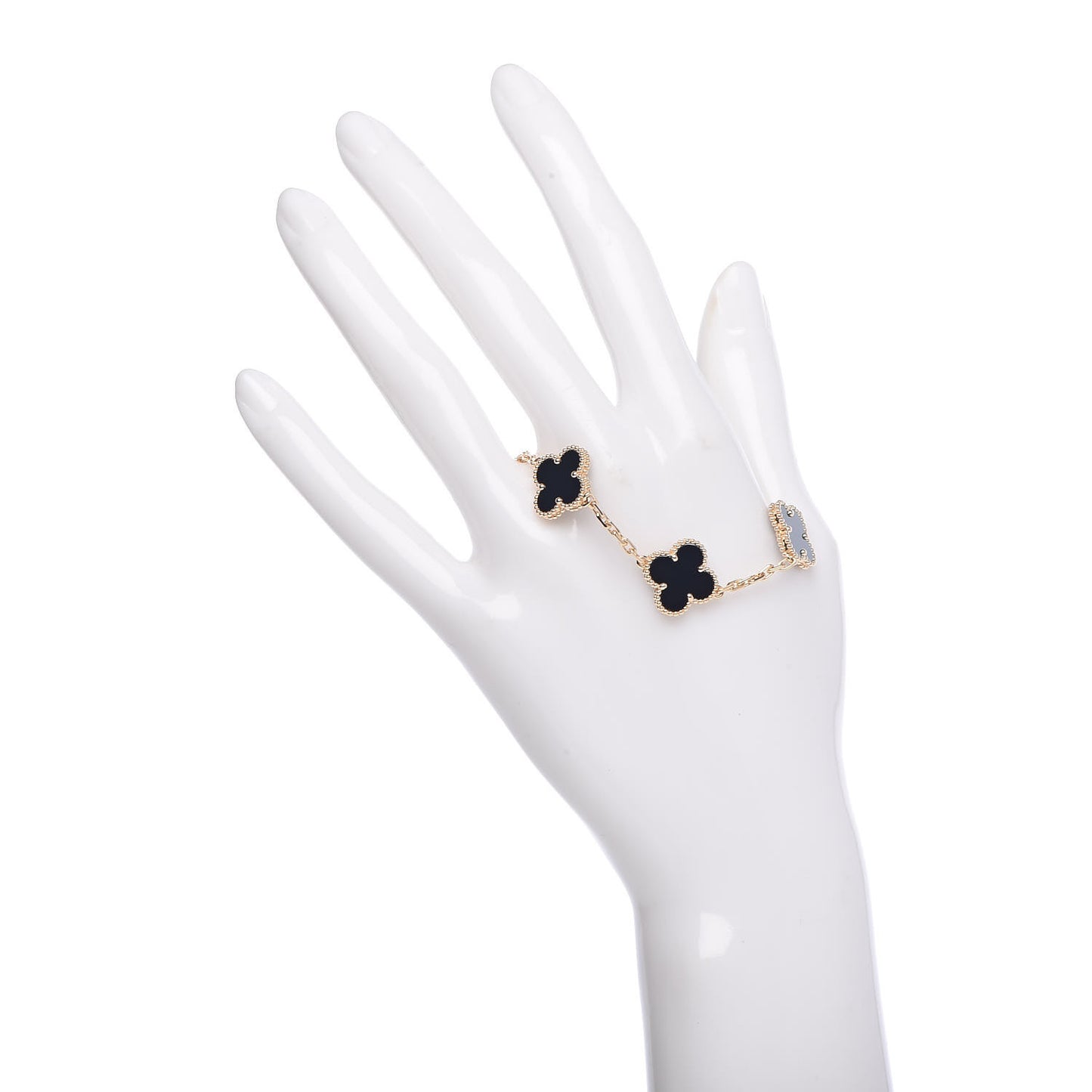 18K Yellow Gold Black Onyx 5 Motifs Vintage Alhambra Bracelet