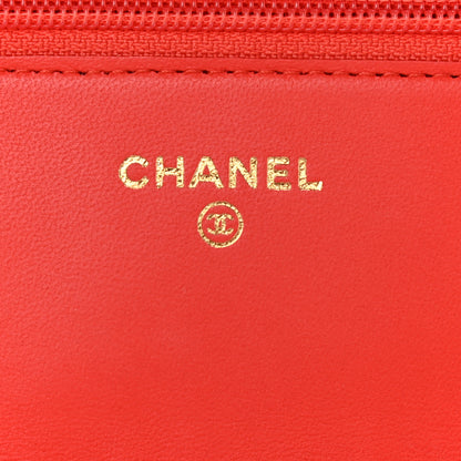 Chanel Lambskin Quilted Wallet On Chain WOC Red 8 of 12