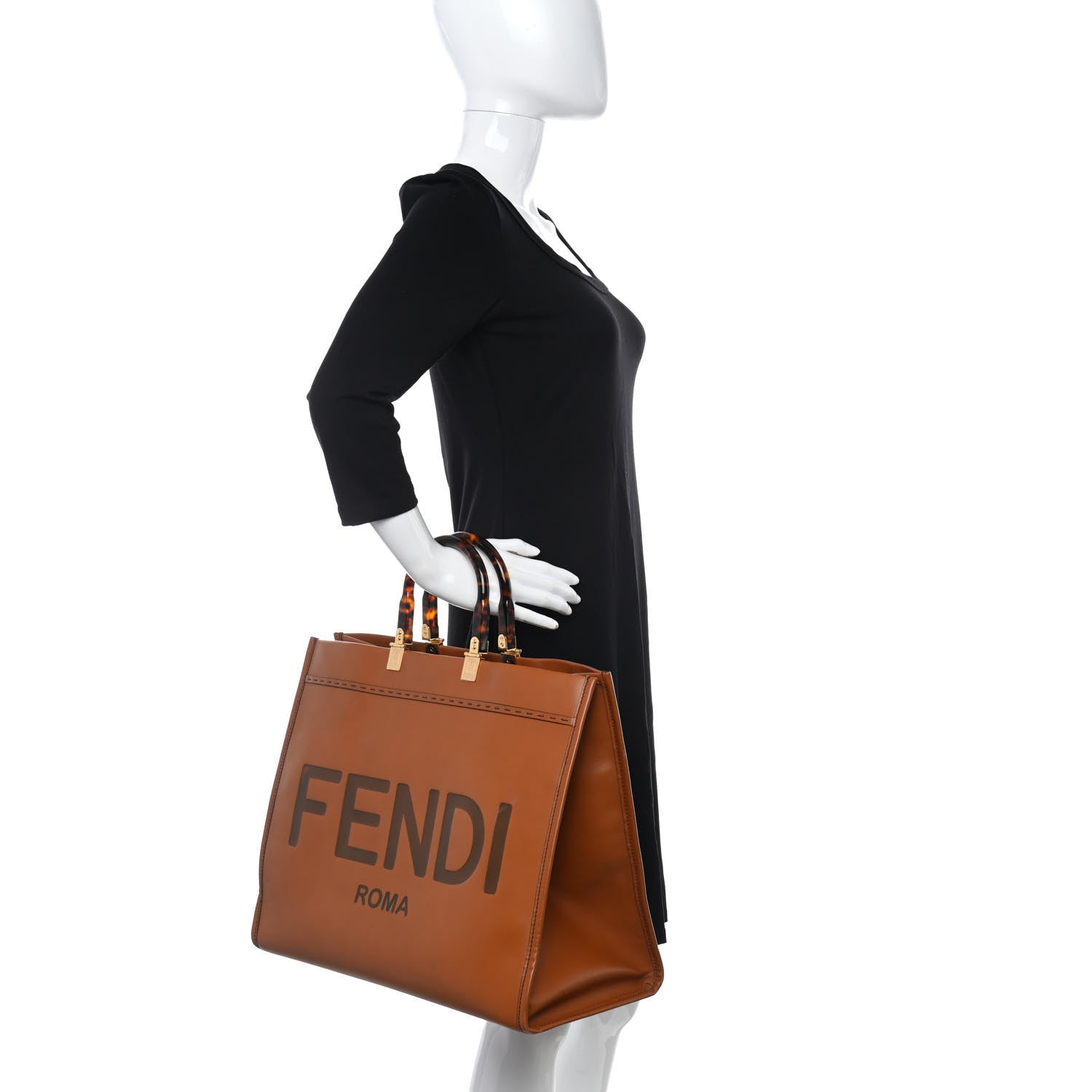 Fendi Vitello King Plexiglass Large Fendi Sunshine Shopper Tote Cuoio 2 of 9