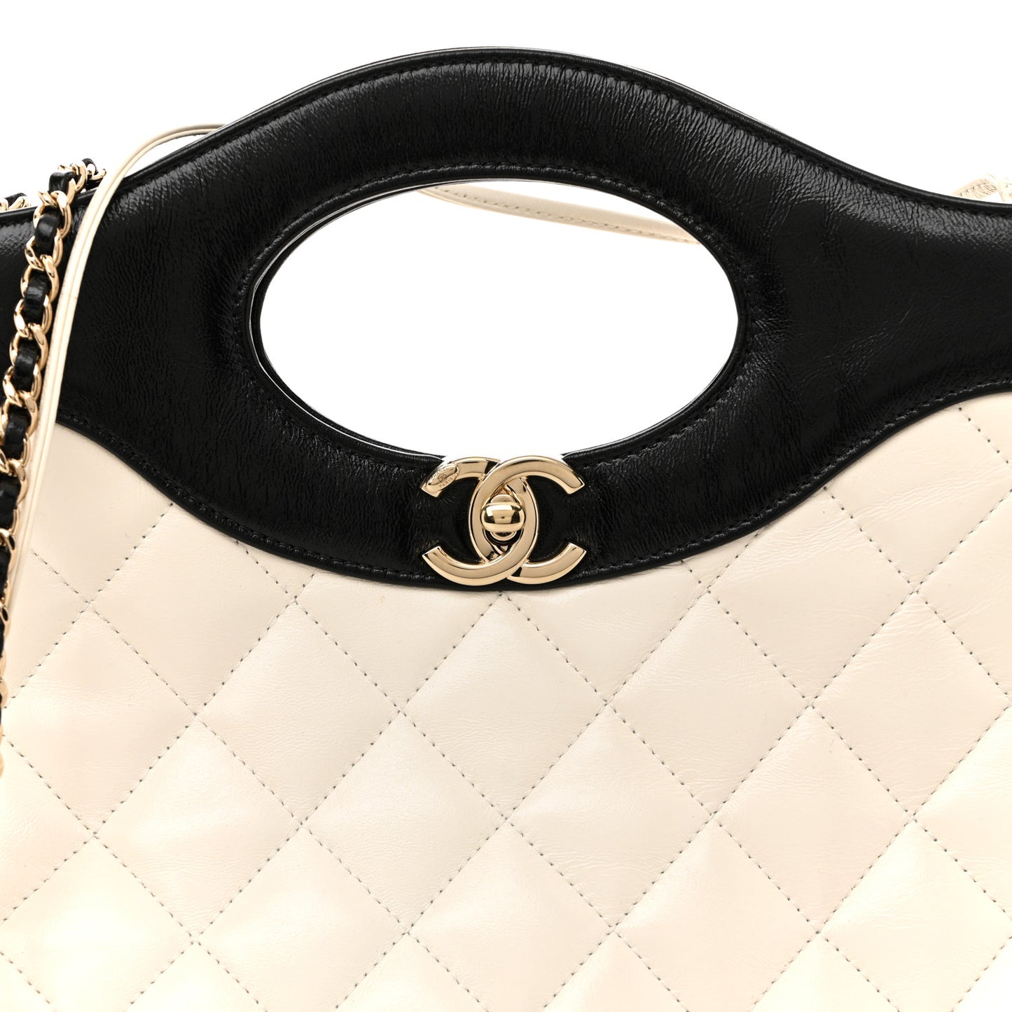 Patent Calfskin Quilted Mini 31 Shopping Bag White Black