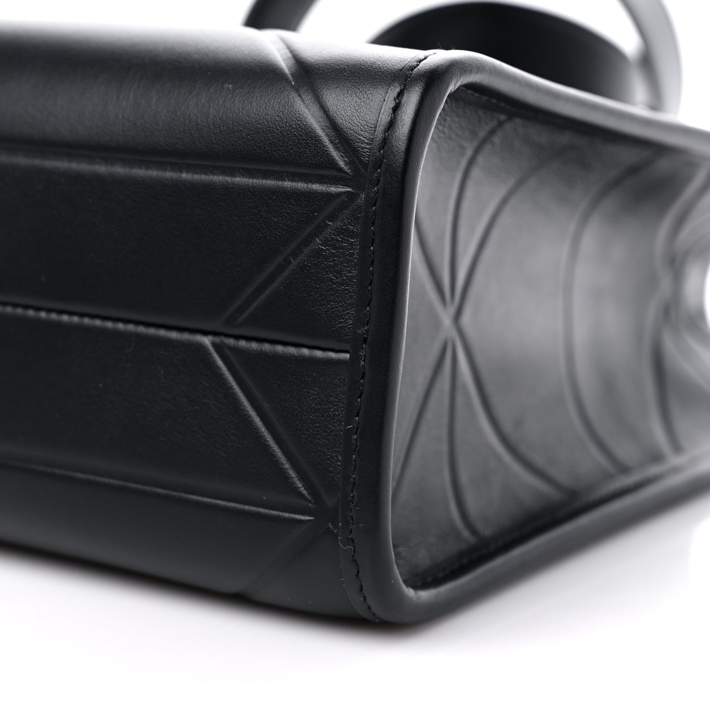 Soft Calfskin Triangolo Symbole Embossed Small Tote Black