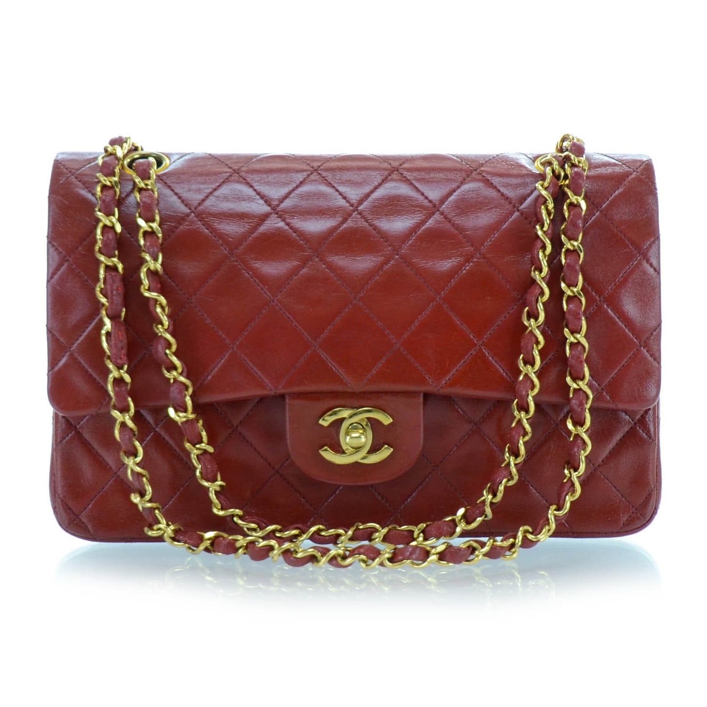 Lambskin Quilted Medium Double Flap Red
