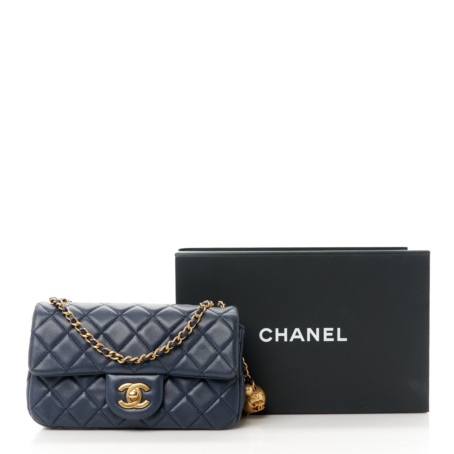 Chanel Lambskin Quilted Mini Pearl Crush Rectangular Flap Navy