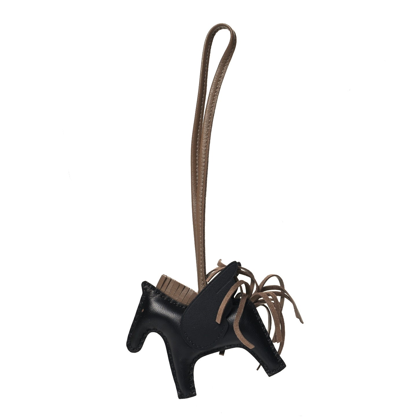 Milo Lambskin Grigri Rodeo Pegase Horse Bag Charm PM Black Etoupe