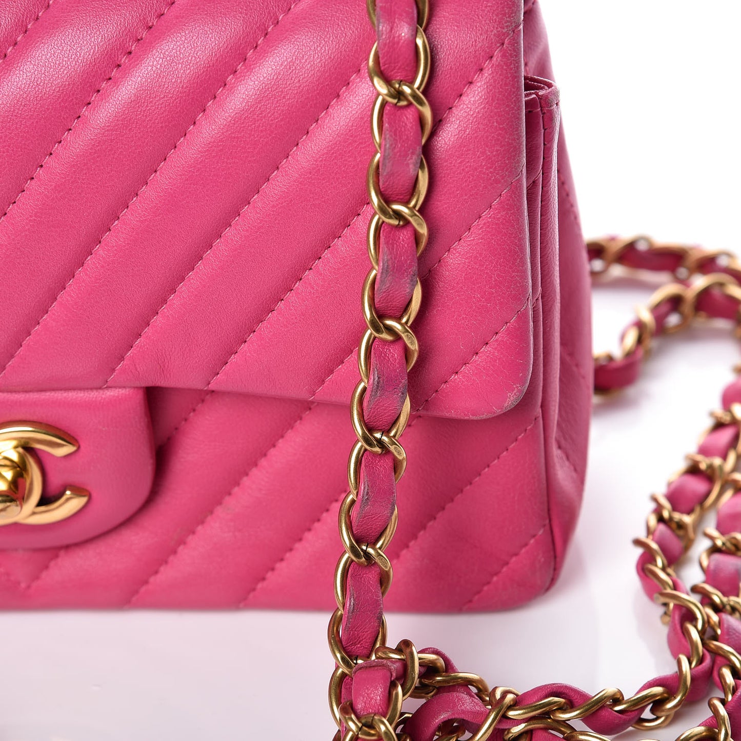 Lambskin Chevron Quilted Mini Rectangular Flap Fuchsia
