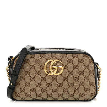 Gucci Monogram Matelasse Diagonal Small GG Marmont Chain Shoulder Bag Beige Black 1 of 12