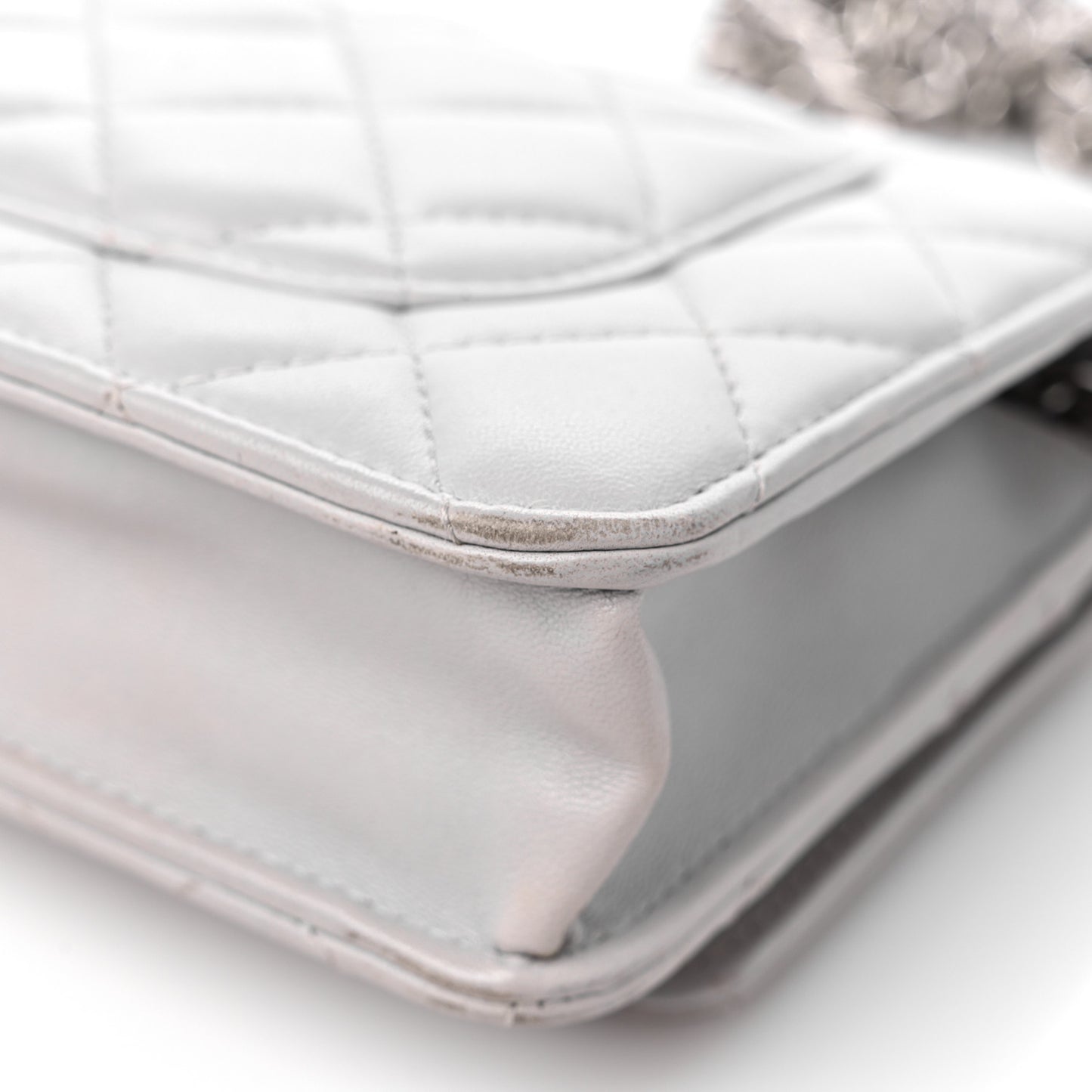 Lambskin Quilted Wallet On Chain WOC Grey
