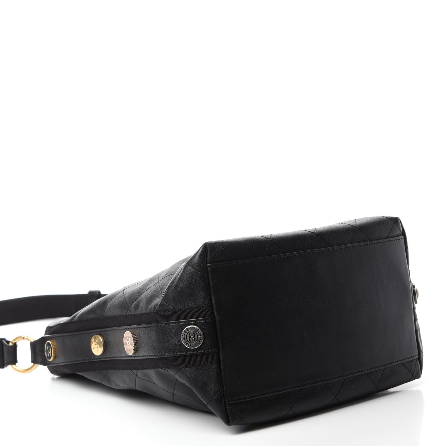 Chanel Calfskin Stitched Large Button Up Hobo Black 4 of 10