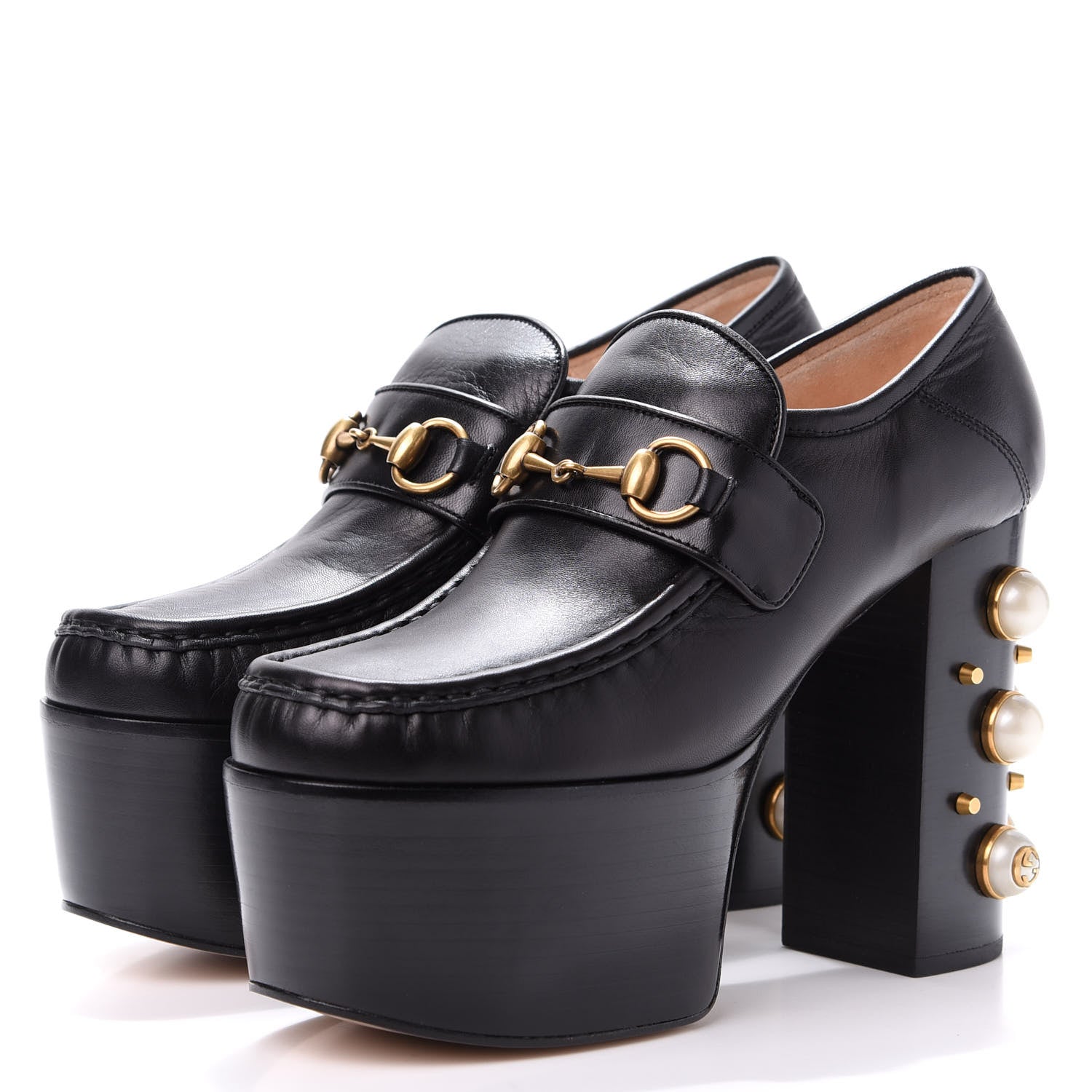 Gucci Malaga Kid Pearl Studded Vegas Platform Loafers 38 Black 3 of 10