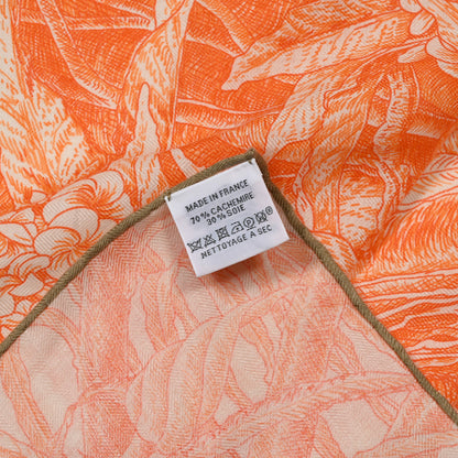 Hermes Cashmere Silk All 'Orto Botanico Di Palermo Shawl 140 Orange White Vert Chartreuse 3 of 6