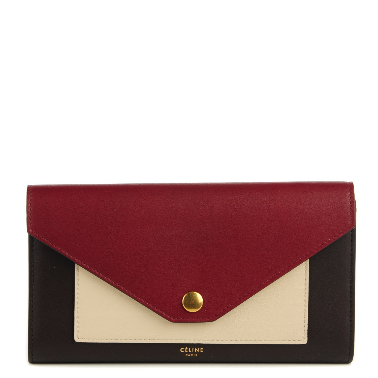 Celine Smooth Calfskin Pocket Tri-Fold Multifunction Envelope Flap Wallet Dark Rust 1 of 8