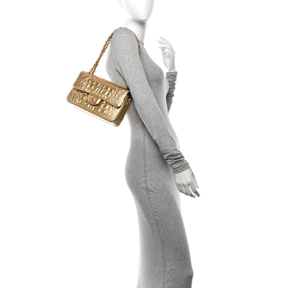 Chanel Metallic Calfskin Crocodile Embossed Cocodile Small Double Flap  Gold 2 of 10