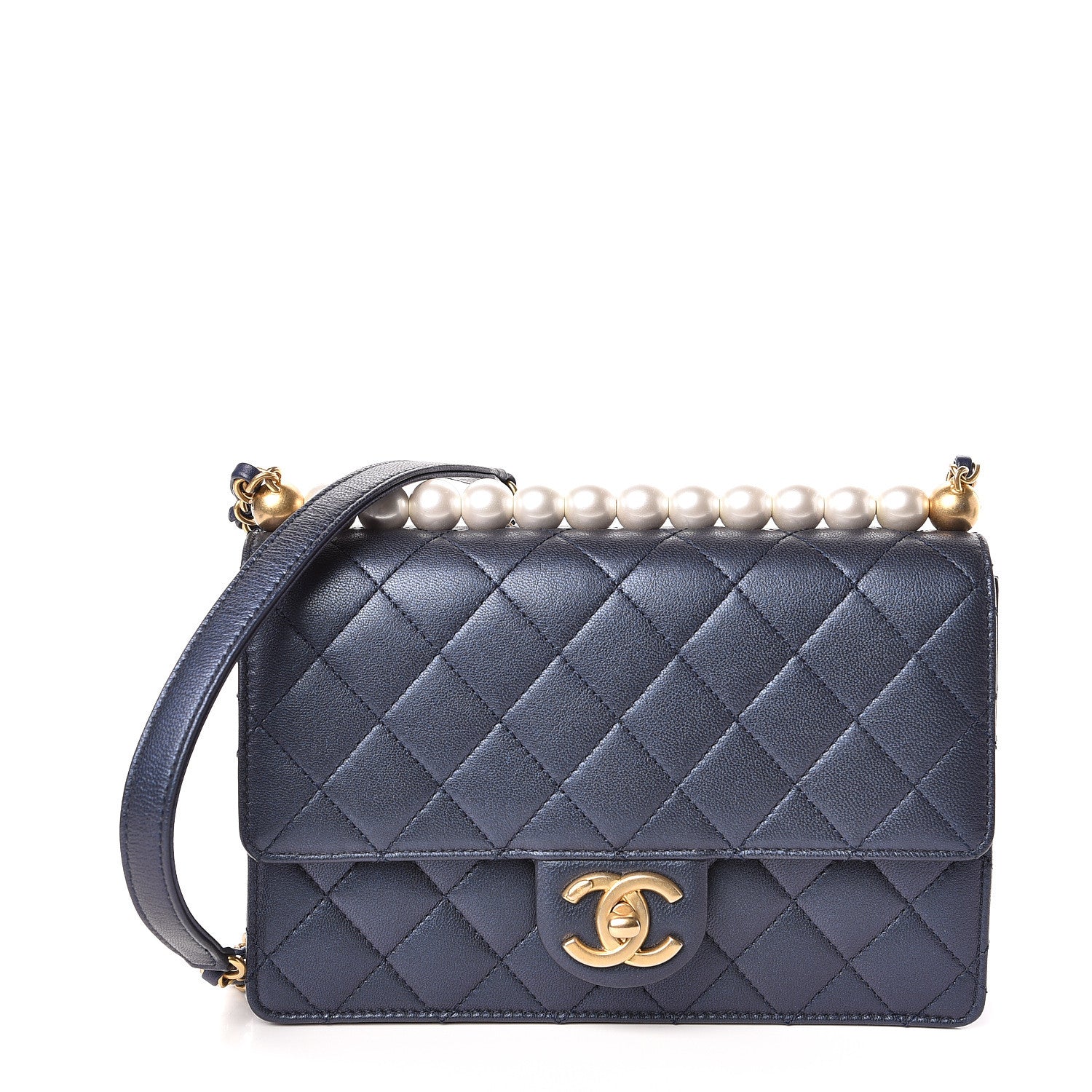 Chanel Iridescent Lambskin Quilted Small Chic Pearls Flap Blue 1 of 10