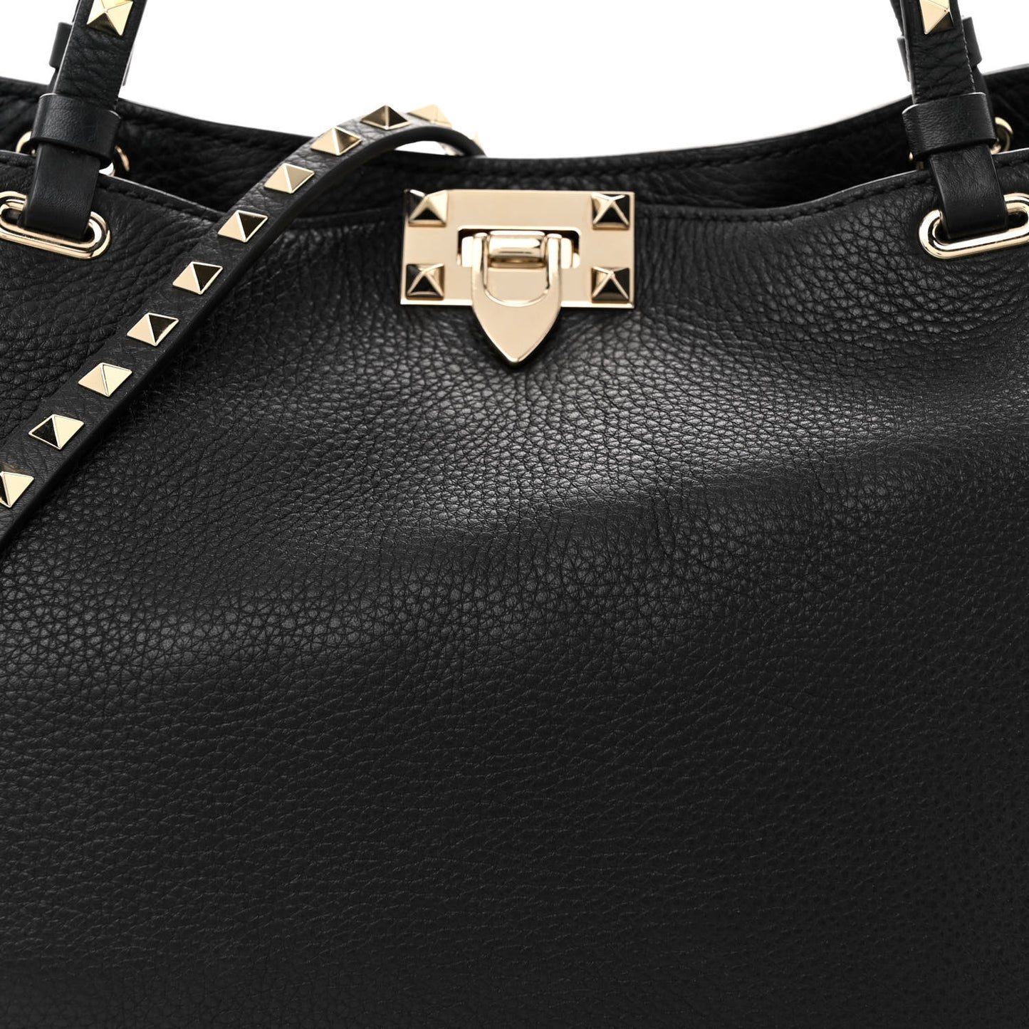 Pebbled Calfskin Medium Rockstud Tote Black