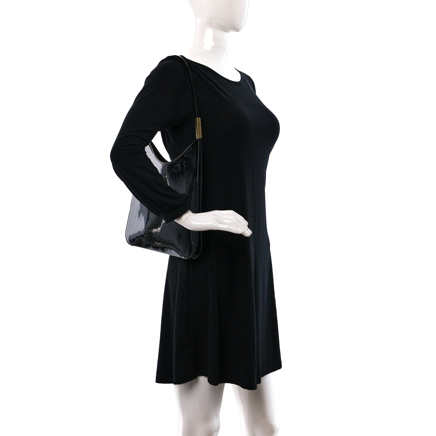 Patent Calfskin Sadie Shoulder Bag Black
