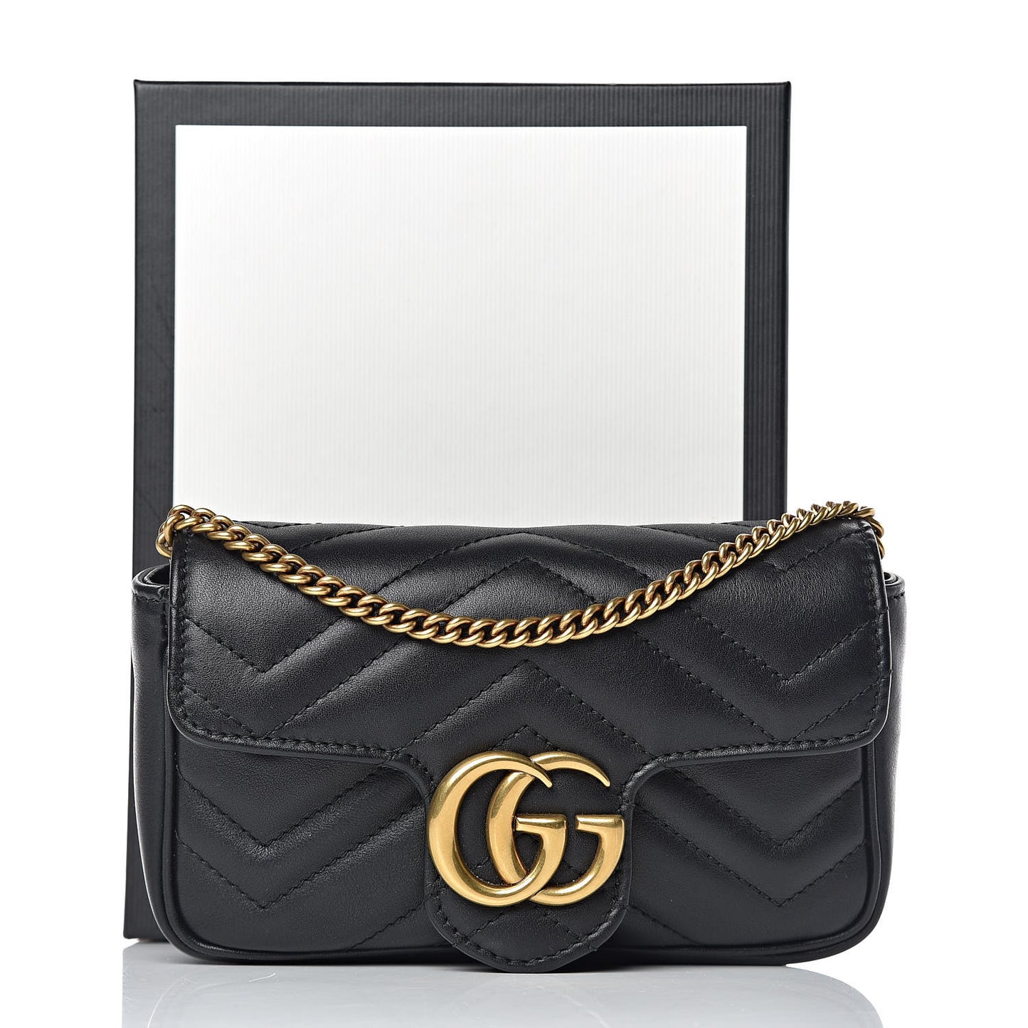 Calfskin Matelasse Super Mini GG Marmont Shoulder Bag Black
