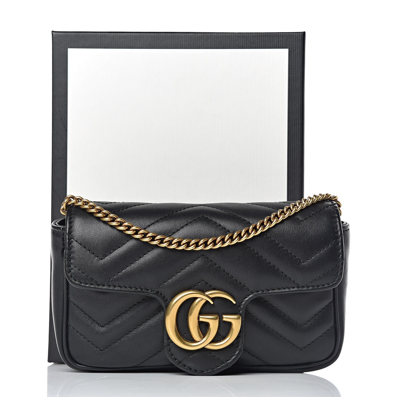 Gucci Calfskin Matelasse Super Mini GG Marmont Shoulder Bag Black 10 of 10