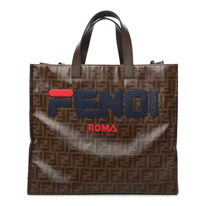 Fendi X FILA Glazed Fabric FF 1974 Mania Shopping Tote Bag Mogano Panna Blueberry 1 of 12