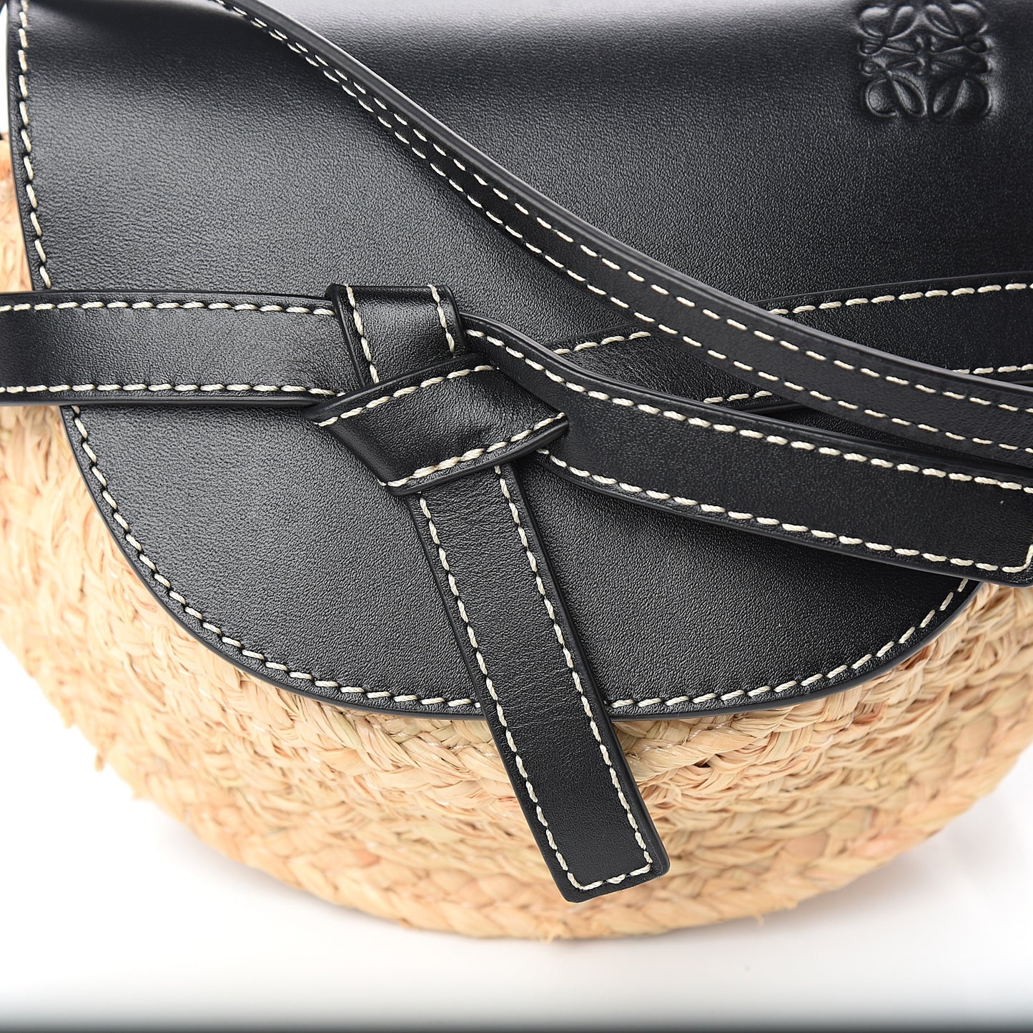 Calfskin Raffia Mini Gate Crossbody Bag Natural Black