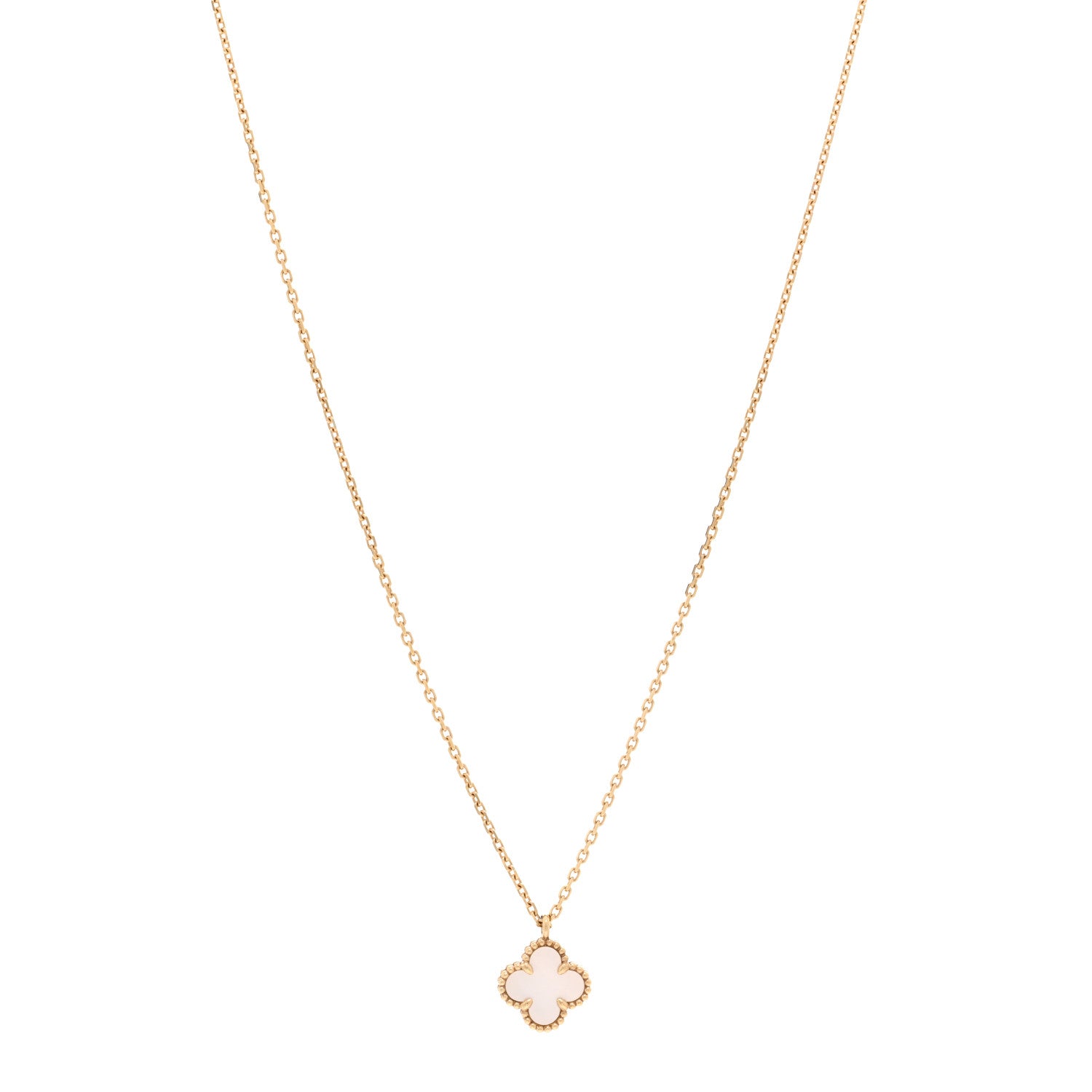 Van Cleef & Arpels 18K Yellow Gold Mother of Pearl Sweet Alhambra Pendant Necklace 1 of 6