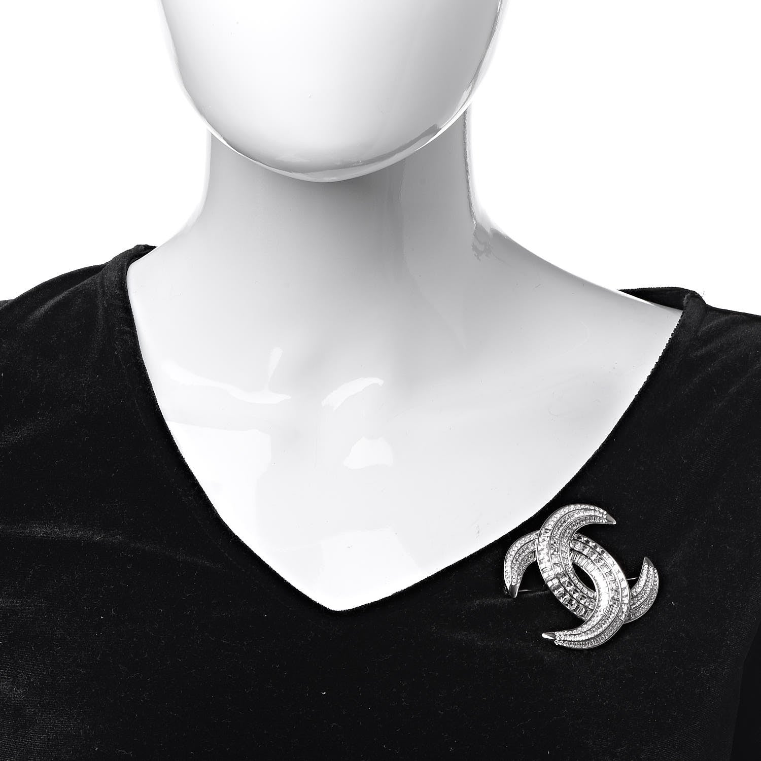 Chanel Baguette Crystal CC Brooch Silver 2 of 6