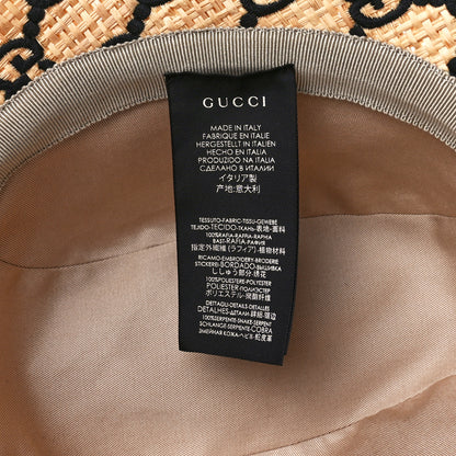 Gucci Raffia Elaphe GG Monogram Embroidered Wide Brim Hat Small Ivory Black 7 of 8