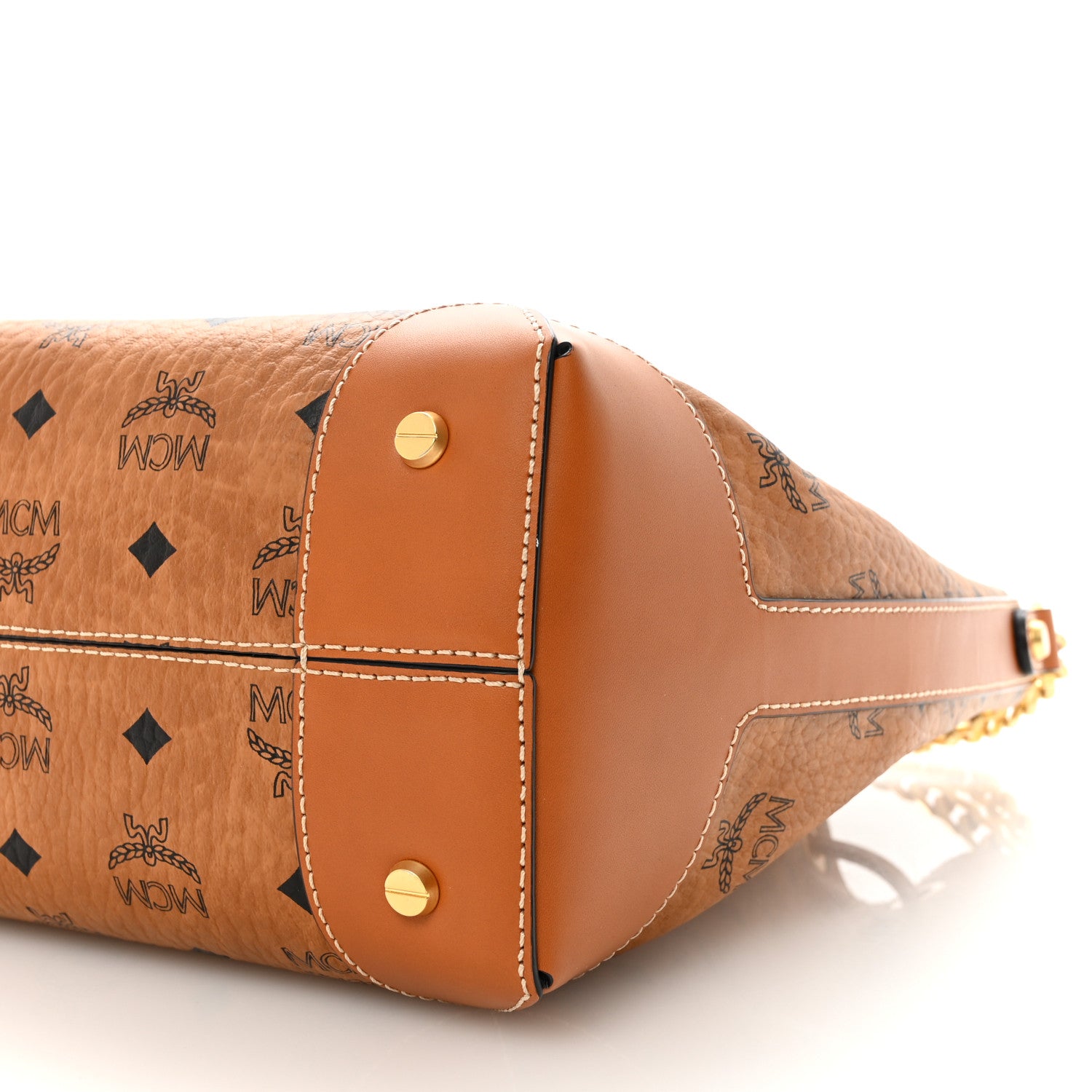 MCM Visetos Small Soft Berlin Drawstring Bucket Bag Cognac 9 of 9