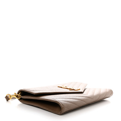 Saint Laurent Grain De Poudre Matelasse Chevron Monogram Cassandre Flap Pouch Taupe 4 of 8