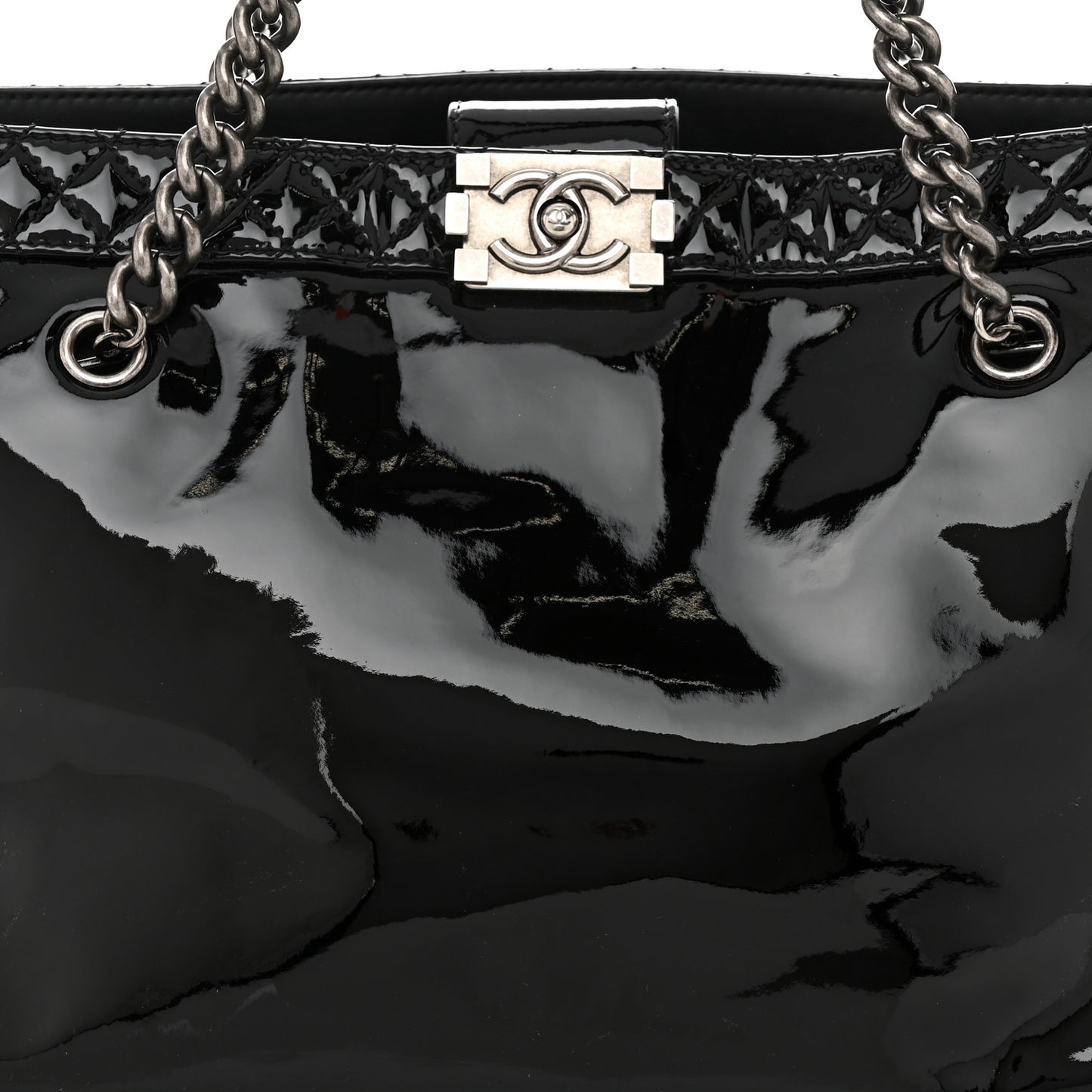 Patent Quilted Reverso Boy Tote Black
