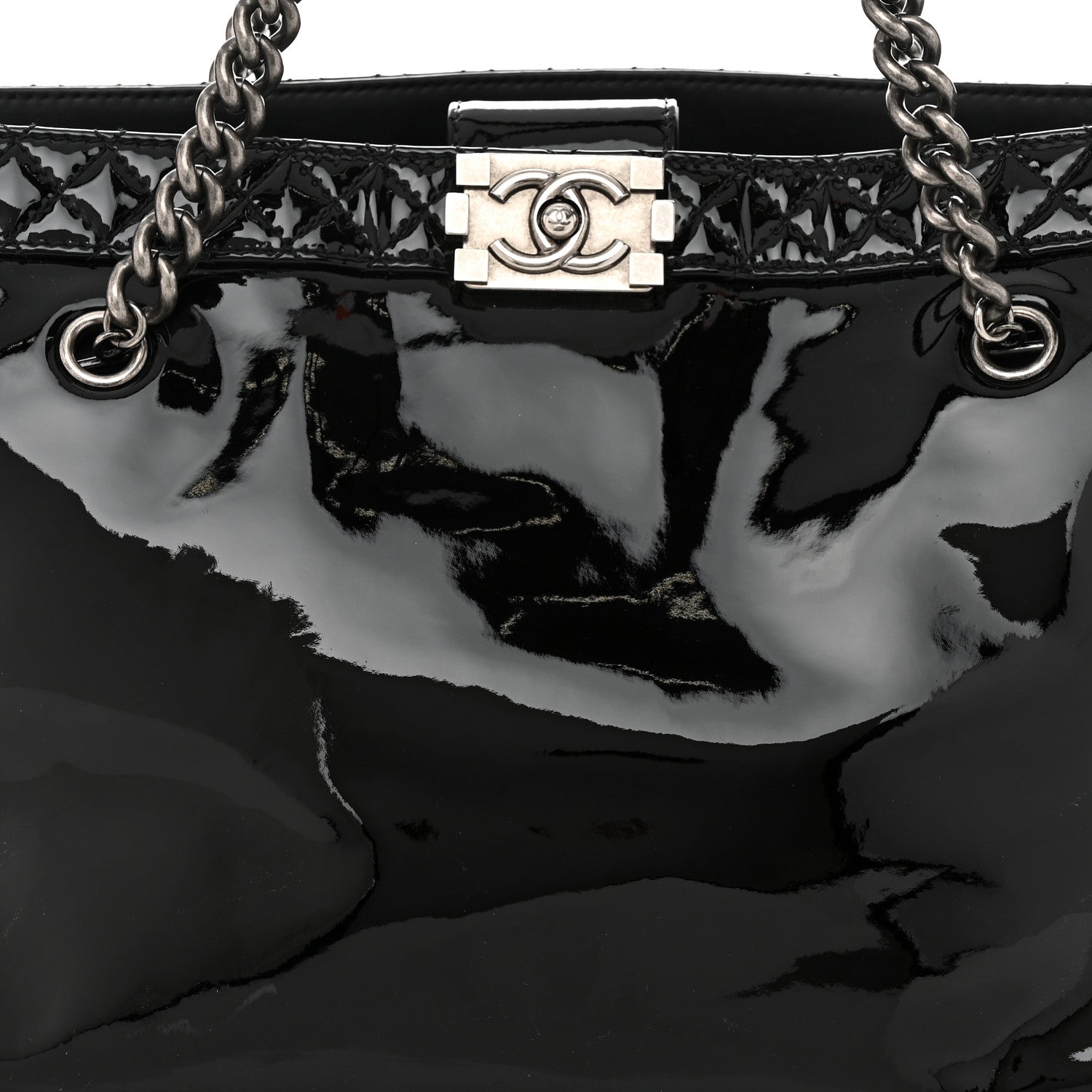 Chanel Patent Quilted Reverso Boy Tote Black 8 of 11