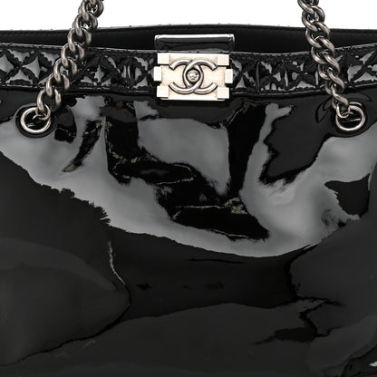 Chanel Patent Quilted Reverso Boy Tote Black 8 of 11