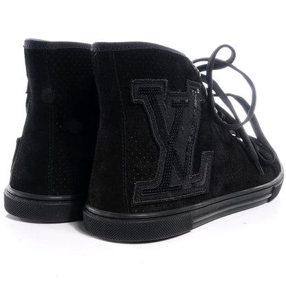 Louis Vuitton Suede Sequins Perforated Punchy High Top Sneakers 38 Black 3 of 6