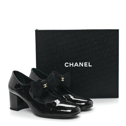 Chanel Patent Calfskin Grosgrain CC Mary Jane Pumps 40 Black 10 of 10