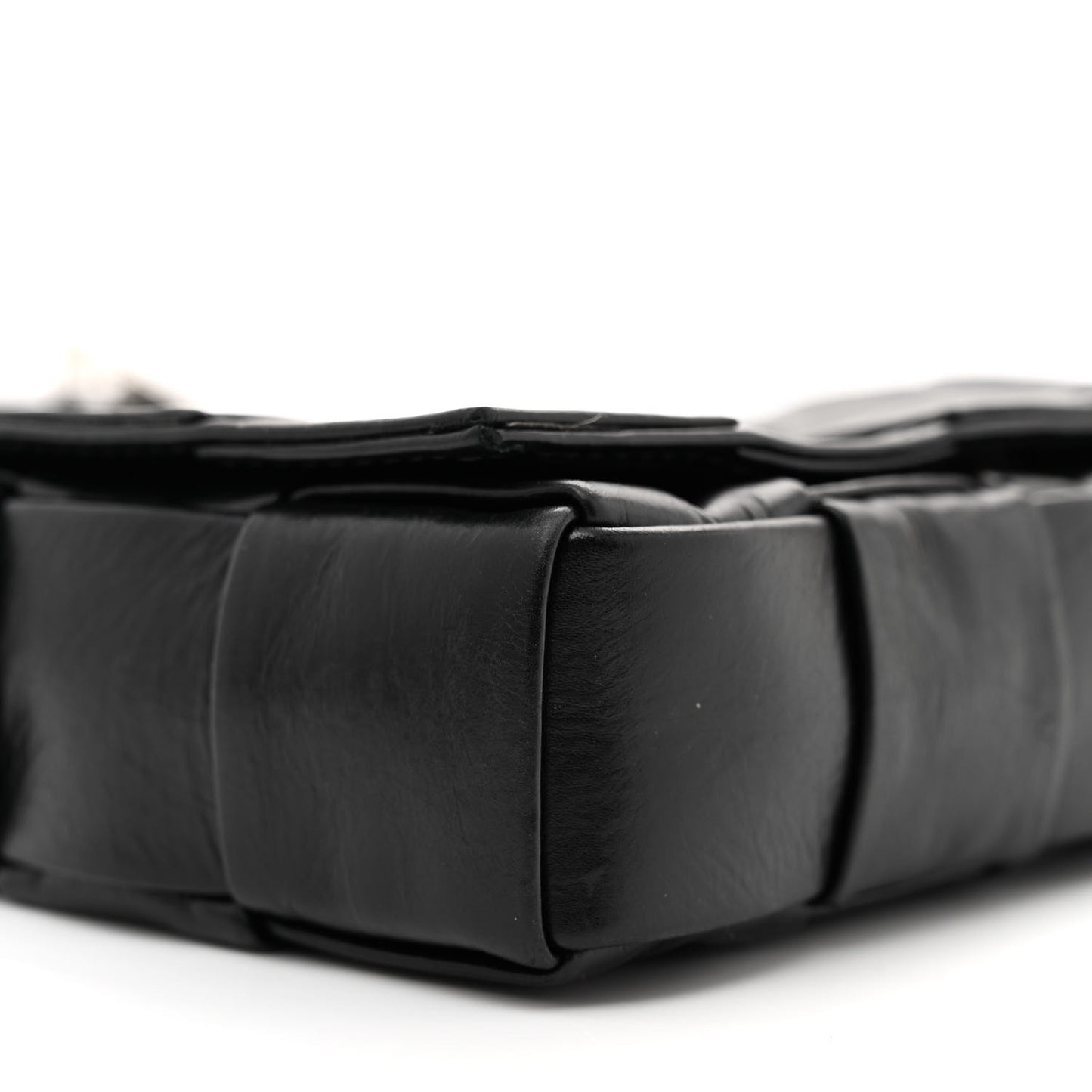 Paper Calfskin Maxi Intreccio Cassette Crossbody Bag Black