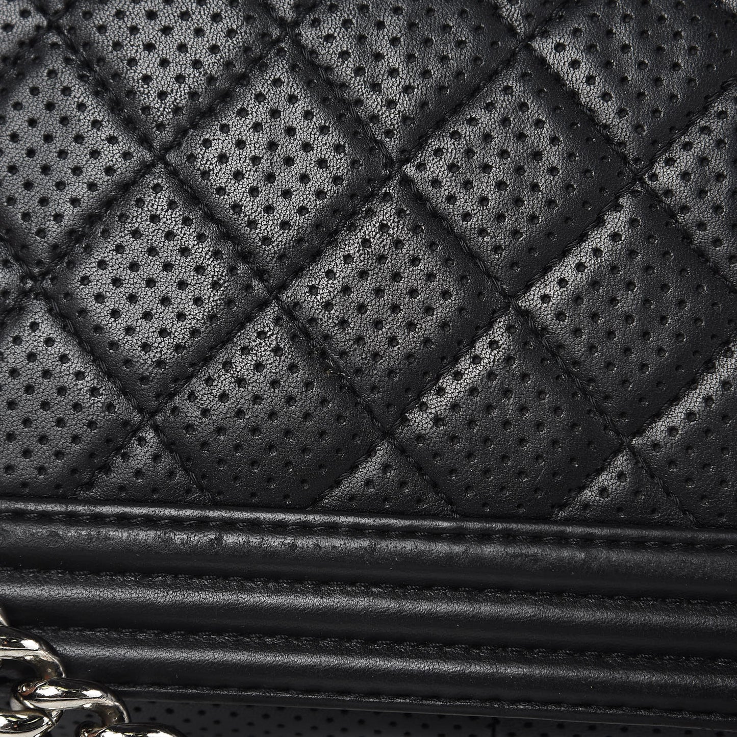 Perforated Lambskin Quilted New Medium Boy Flap Black