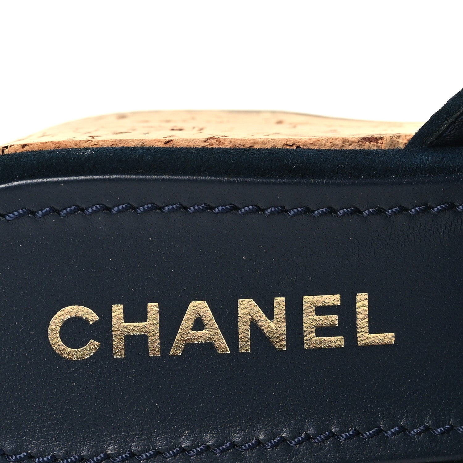 Chanel Suede Calfskin Cork CC Wedge Sandal 39.5 Navy Blue 8 of 10