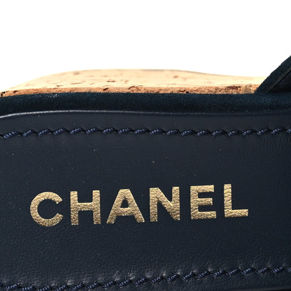 Chanel Suede Calfskin Cork CC Wedge Sandal 39.5 Navy Blue 8 of 10