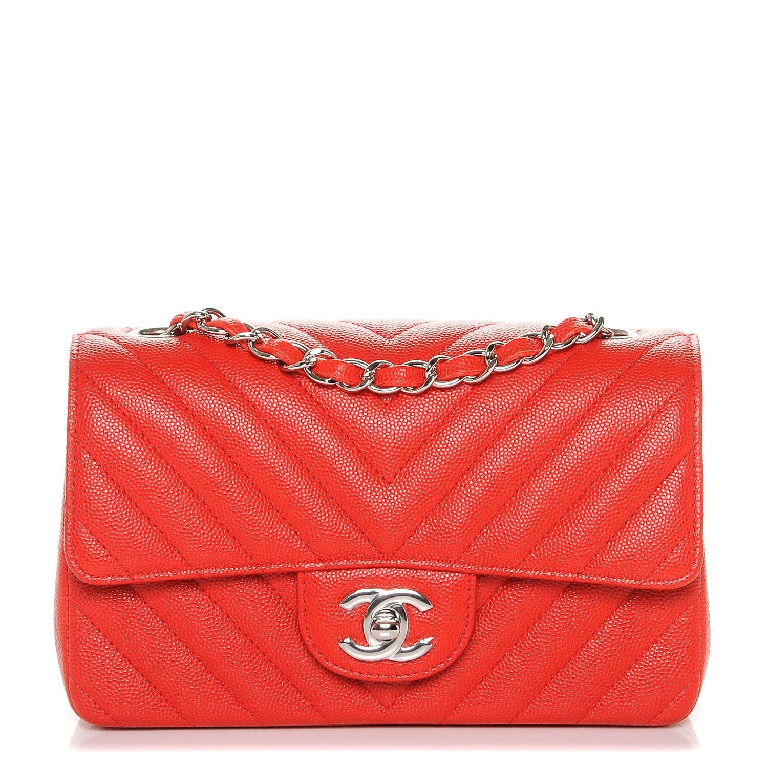 Chanel Caviar Chevron Quilted Mini Rectangular Flap Red 1 of 7