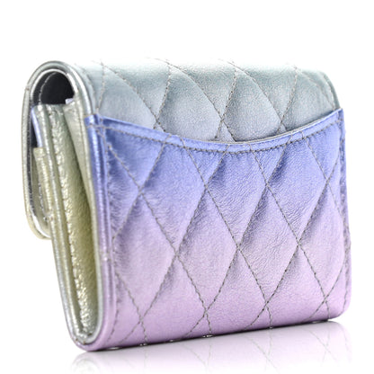 Chanel Gradient Metallic Calfskin Quilted Flap Card Holder Wallet Silver Blue Yellow Purple 3 of 8