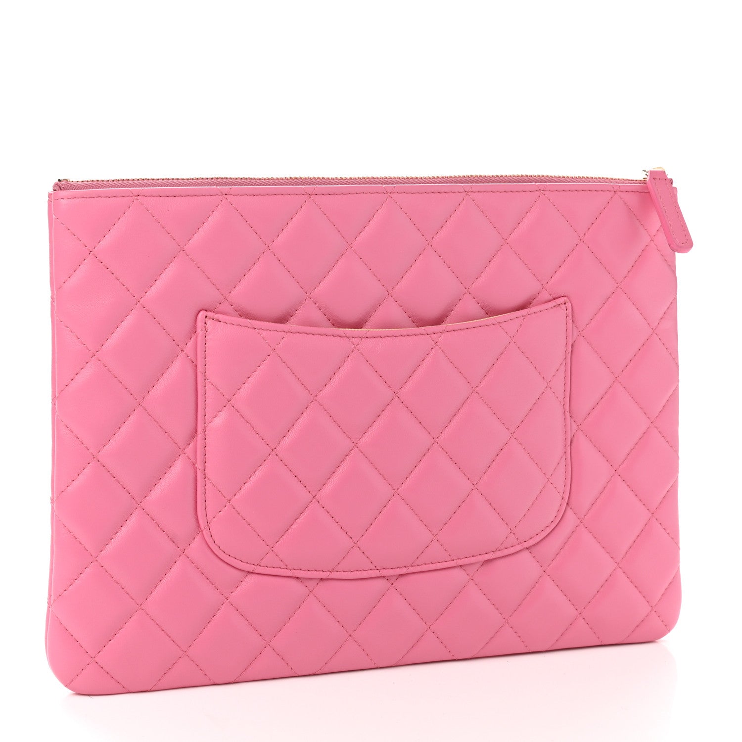 Chanel Lambskin Quilted Medium CC Cosmetic Case Pink Yellow 3 of 8