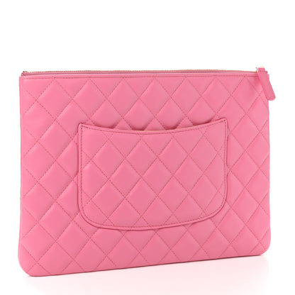 Chanel Lambskin Quilted Medium CC Cosmetic Case Pink Yellow 3 of 8