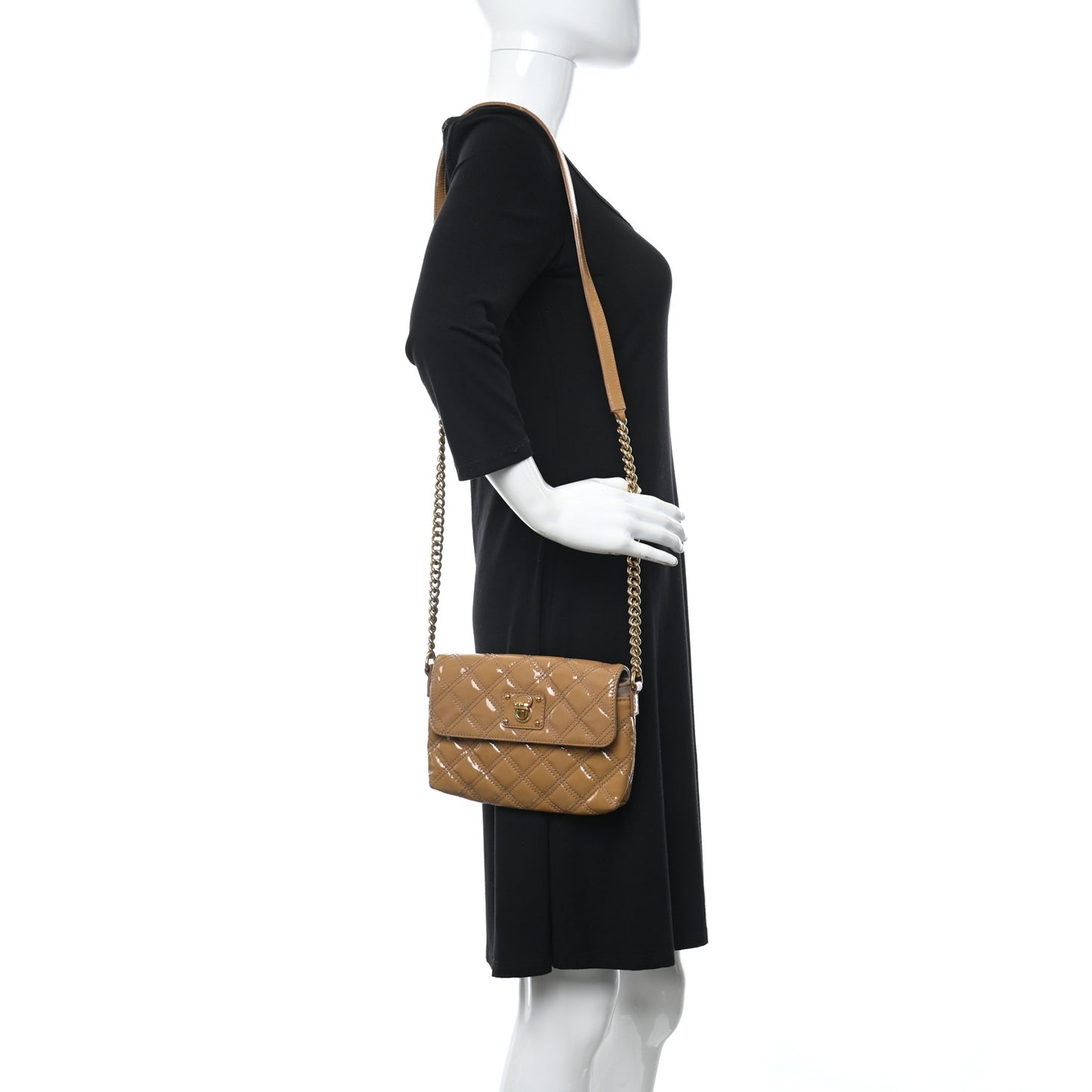 Patent Quilted Crossbody The Small Single Flap Beige